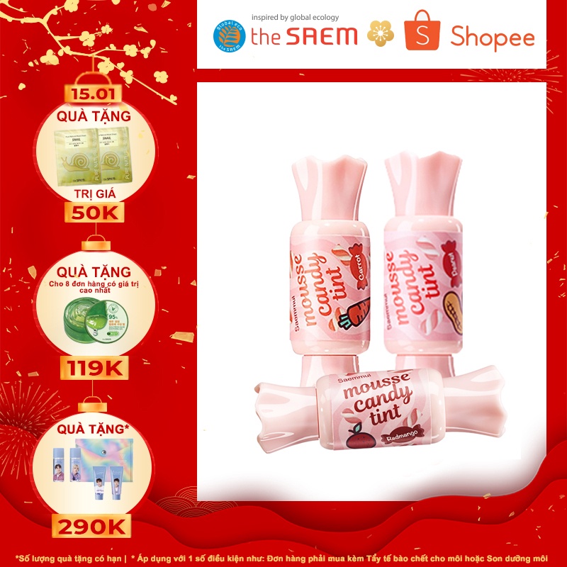 Son Tint Viên Kẹo The Saem Saemmul Mousse Candy Tint 13 Raspberry Mousse (8g)