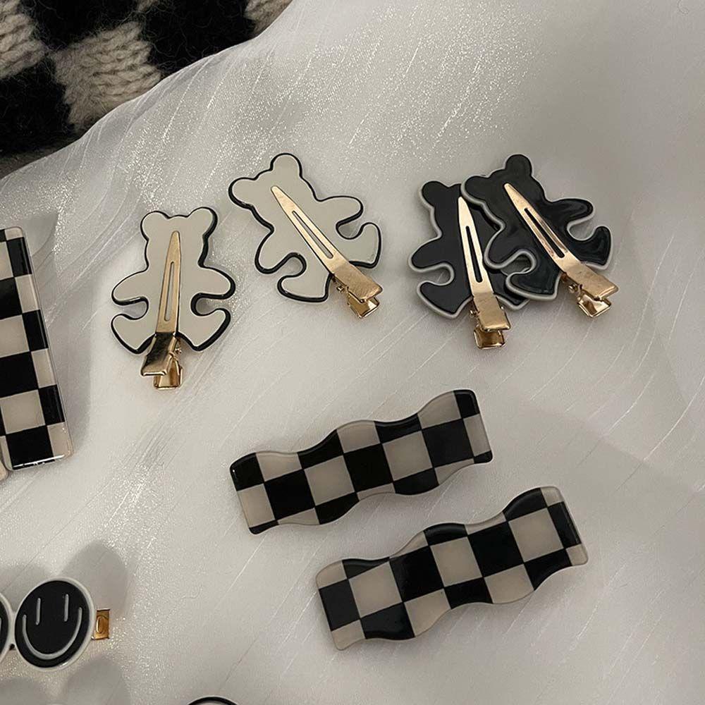 Kẹp Tóc Mỏ Vịt Bằng Acrylic Không Để Lại Dấu Vết Họa Tiết Ca Rô Dành Cho Nữ DANILO