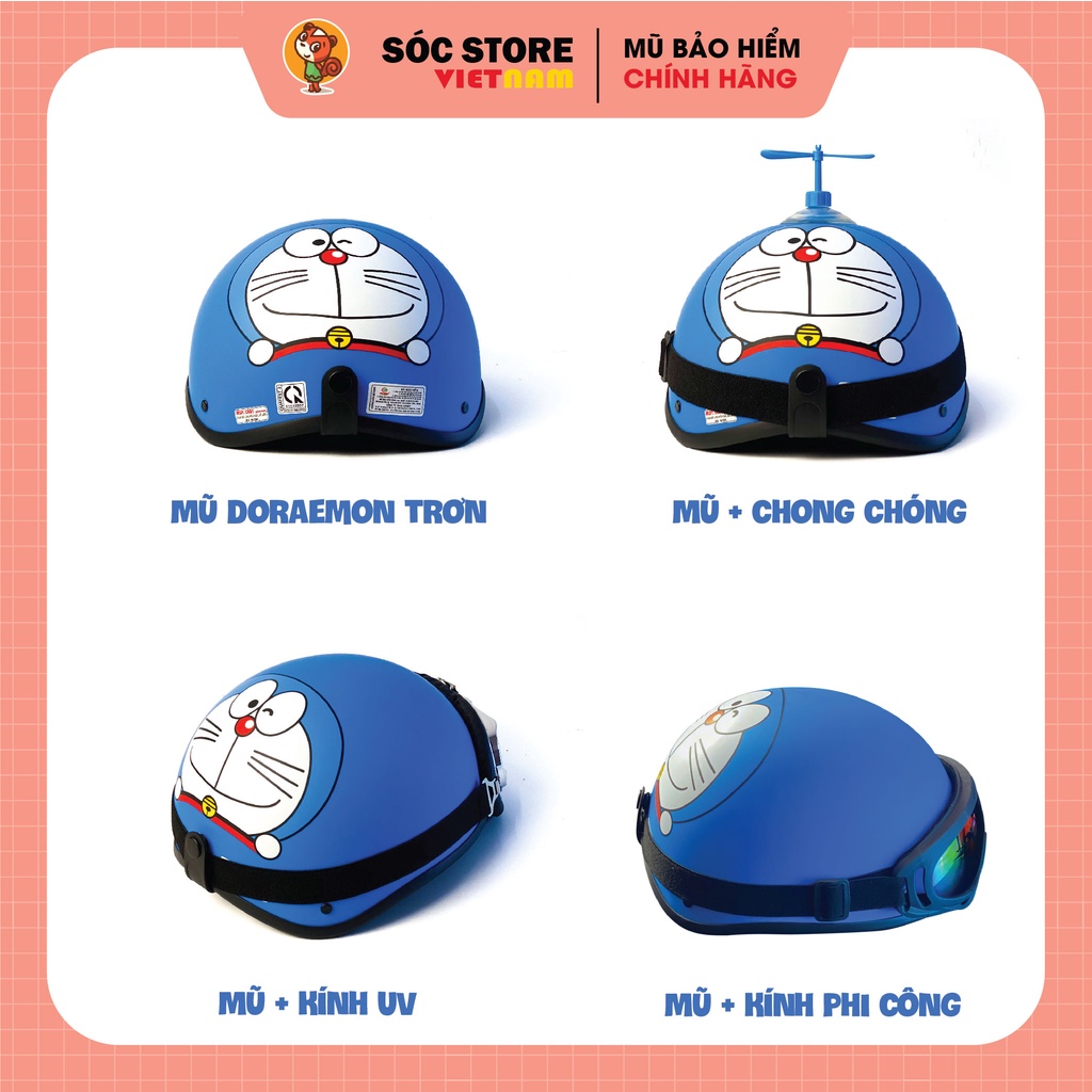 Mũ bảo hiểm nửa đầu 1/2 in hình Doraemon kính phi công Sóc Store Vietnam, nón bảo hiểm 1/2 doraemon