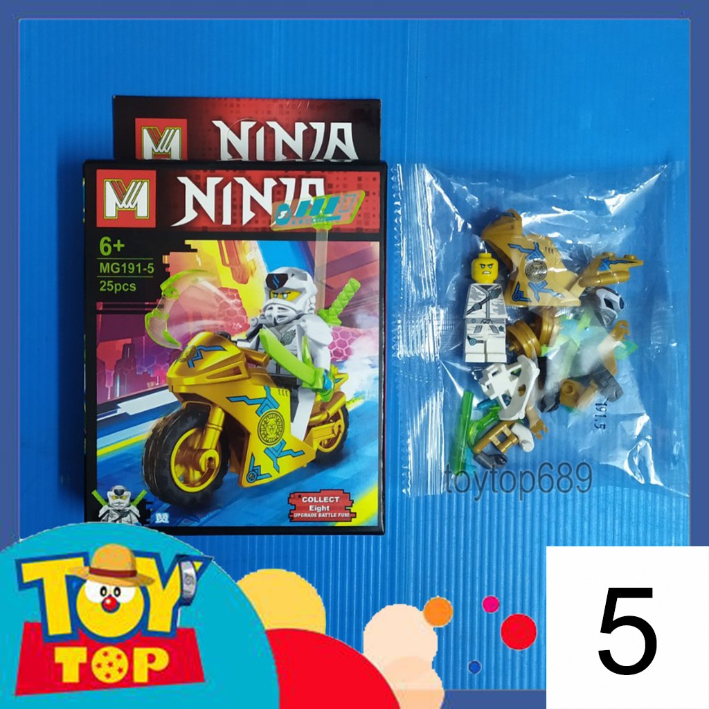 Đồ chơi combo 8 mini ghép ninja SS12 xếp hình Ninja Digi lái xe máy motor phiên bản vàng lắp ráp MG191