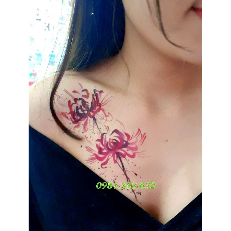 Hình xăm dán hoa bỉ ngạn cho nữ kích thước 15x21cm dán đc các vị trí lưng, ngực, bụng, đùi, tay cực đẹp