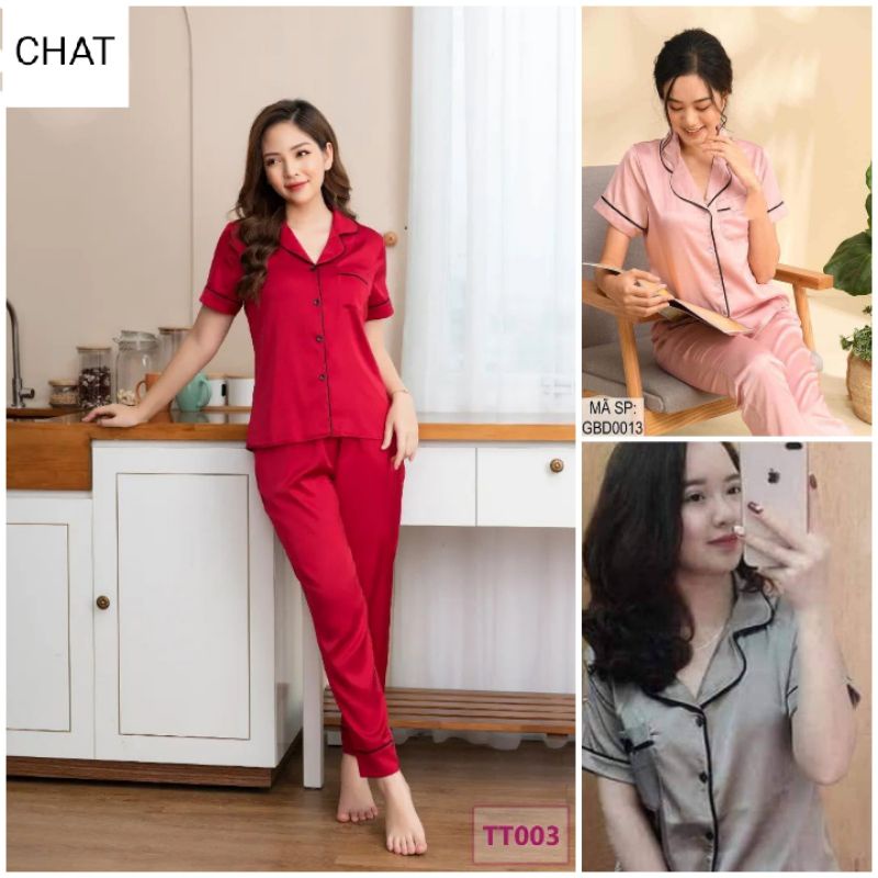 Bộ Pyjama Lụa Viền - Hot Trend cực cute hột me