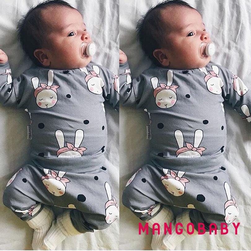 Bộ 3 Cái Gồm Áo Thun In Hình Thỏ + Quần + Băng Đô Cho Bé Sơ Sinh, Bé Gái