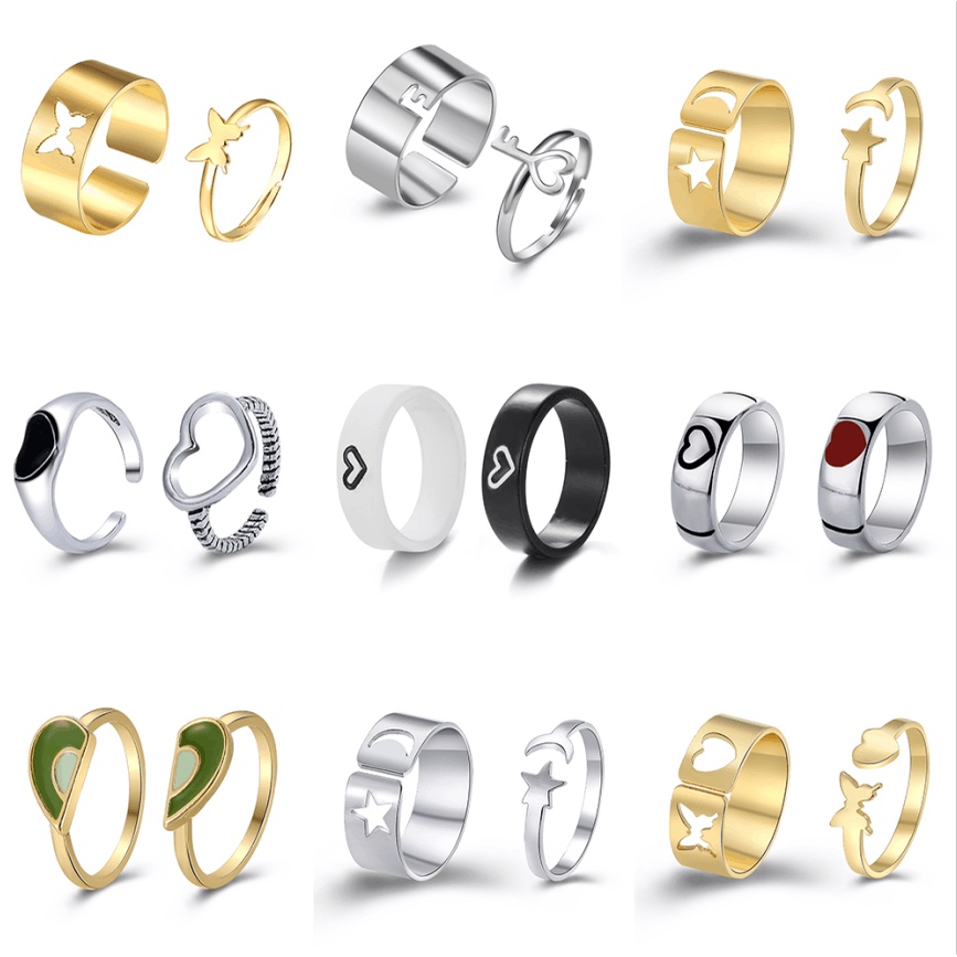 iF YOU Set 2 nhẫn   hình bướm và trái tim phong cách cổ điển