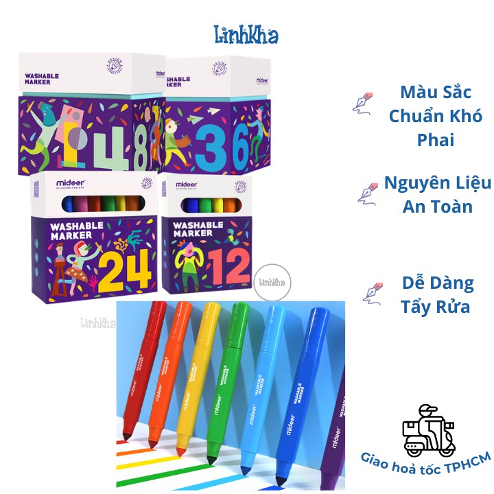 [LIFEMALL9915 - 12% đơn 99K] Bút Màu Dạ Cho Bé Tập Vẽ Dễ Tẩy Rửa - Mideer washable marker