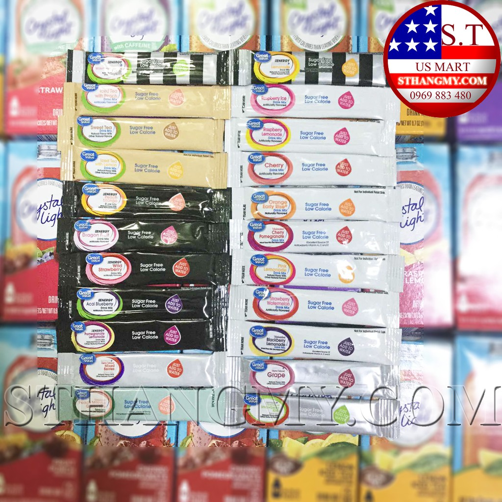 Combo 20 gói (20 vị) bột pha nước trái cây Great Value cho DAS, Keto