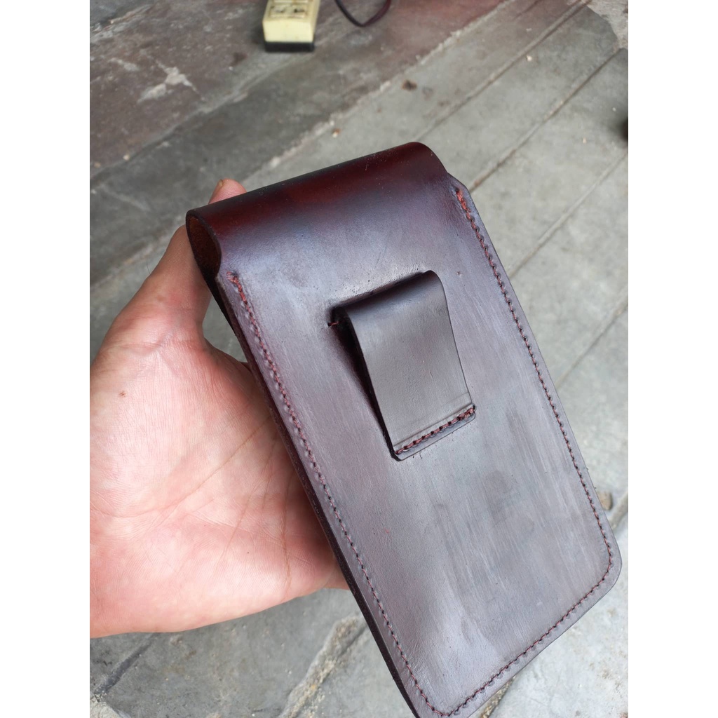 Bao da đựng điện thoại đeo thắt lưng da bò 1 lớp kèm bao da zippo