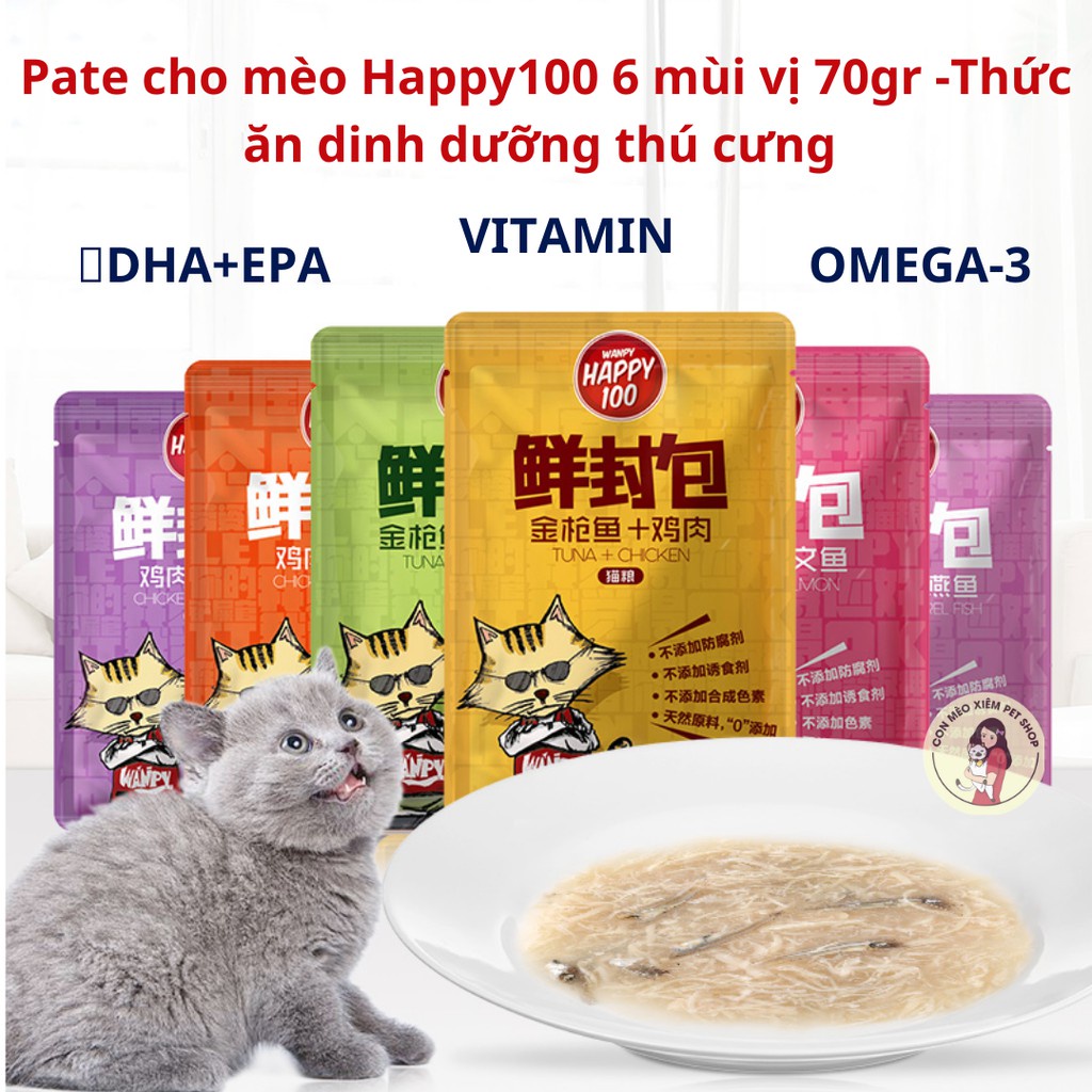 Pate cho mèo Happy100 70g, thức ăn tăng cân mập mèo con lớn nhỏ Con Mèo Xiêm