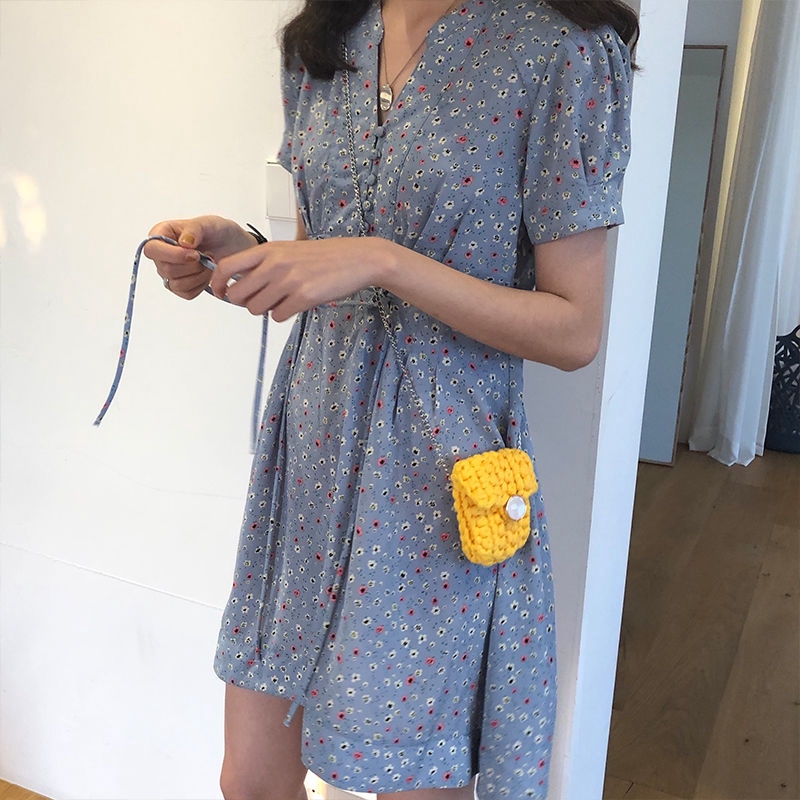 Đầm Chiffon Nữ Cổ Chữ V In Hoa