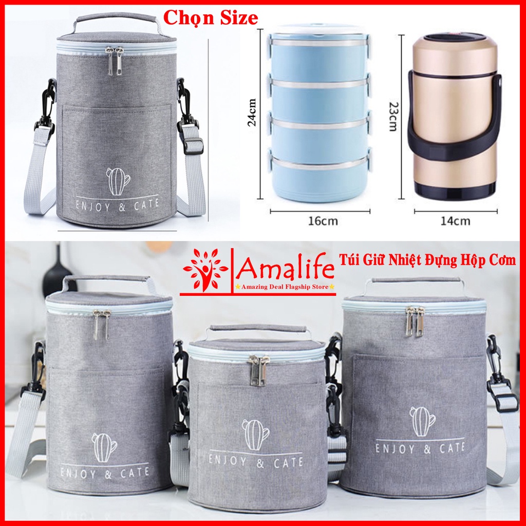 Túi Giữ Nhiệt Cho Hộp Cơm Văn Phòng Siêu Dày 3 Lớp – Giữ Nhiệt – Chọn Size - Chống Thấm Cao Cấp Hãng Amalife