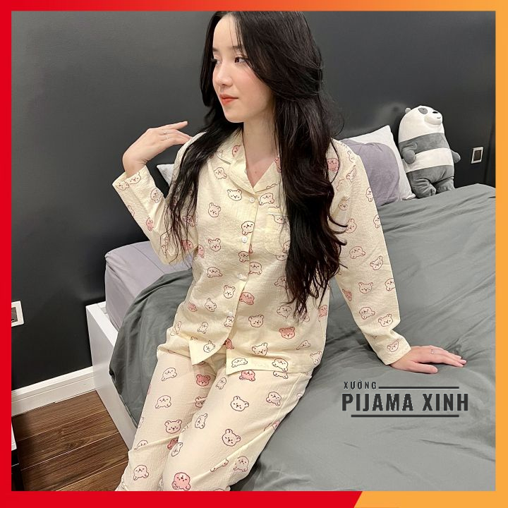 BỘ ĐŨI MẶC NHÀ DÀI TAY - Pijama Chất Lụa Đũi Mềm Thoáng Mát Nhiều Họa Tiết Nhiều Màu