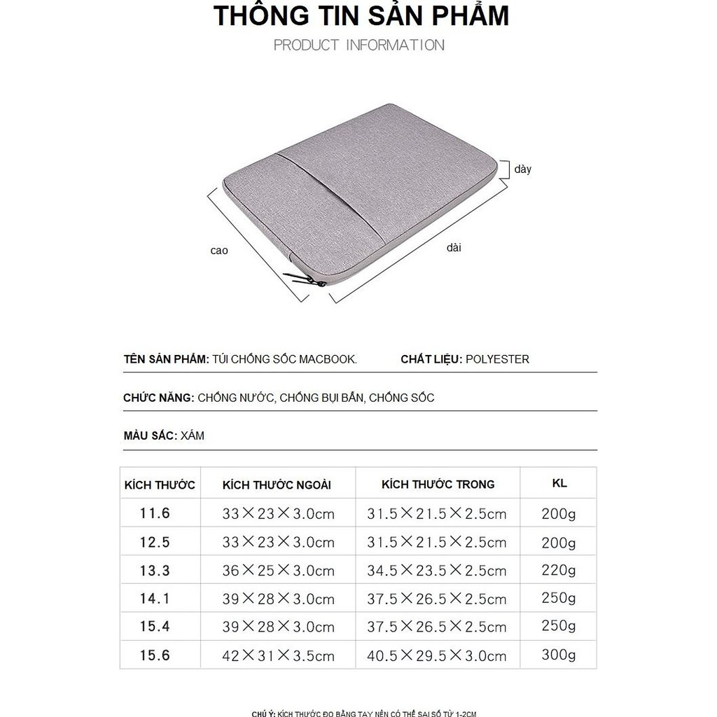 túi xách Túi Chống Sốc Laptop Macbook 13.3 inch Chống Nước, Chống Va Đập, Ma Sát (Màu Xám)