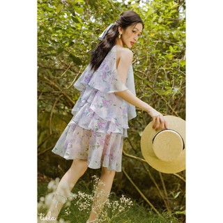 TIELA Đầm váy hoa hồng tím xếp tầng - Violet Dress