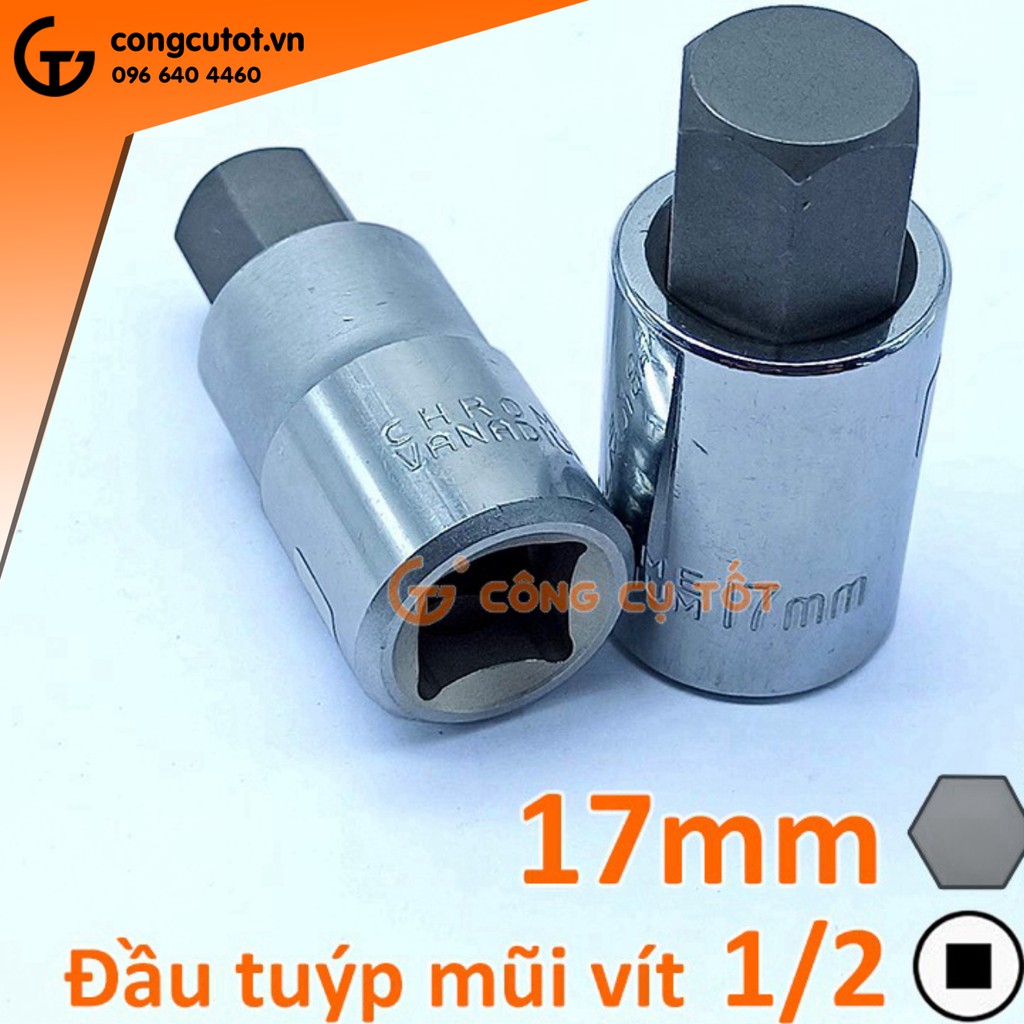 Đầu tuýp 1/2 kèm mũi lục giác thép CRV