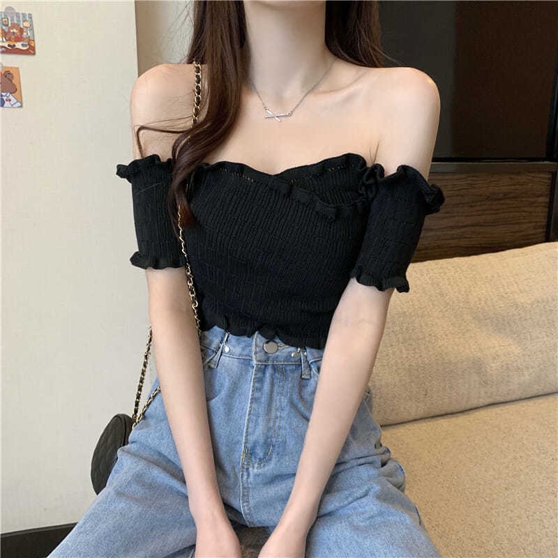 Áo IELGY tay ngắn trễ vai kiểu đan chéo thời trang độc đáo thời trang cho nữ