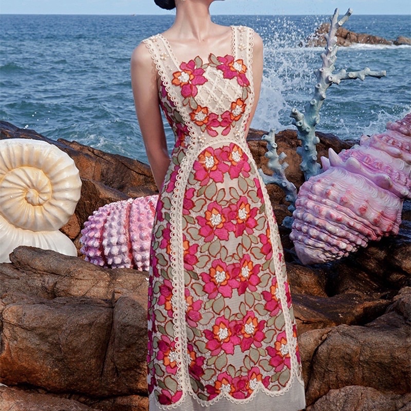 Đầm maxi ren thêu hoa cao cấp