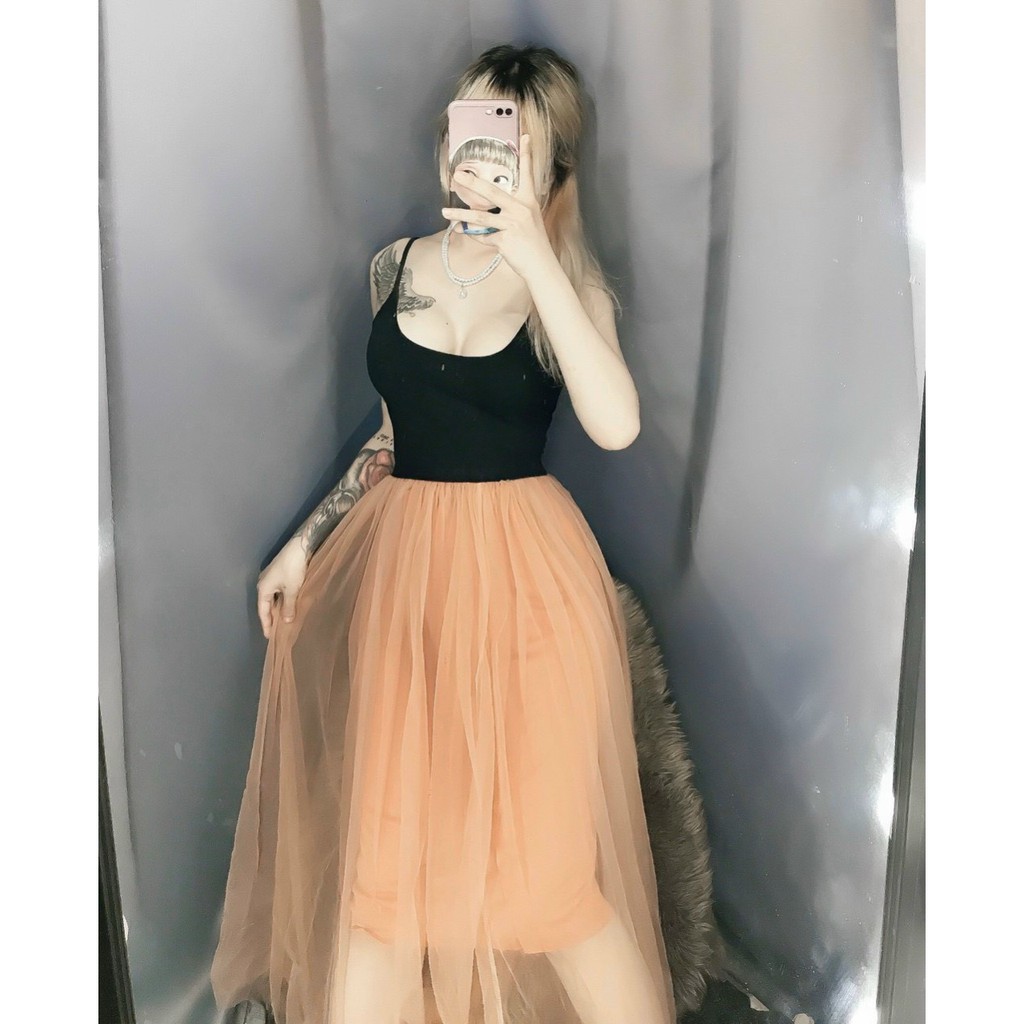 Set áo 2 dây chân váy lưới xinh xắn dễ thương cho bạn gái cute