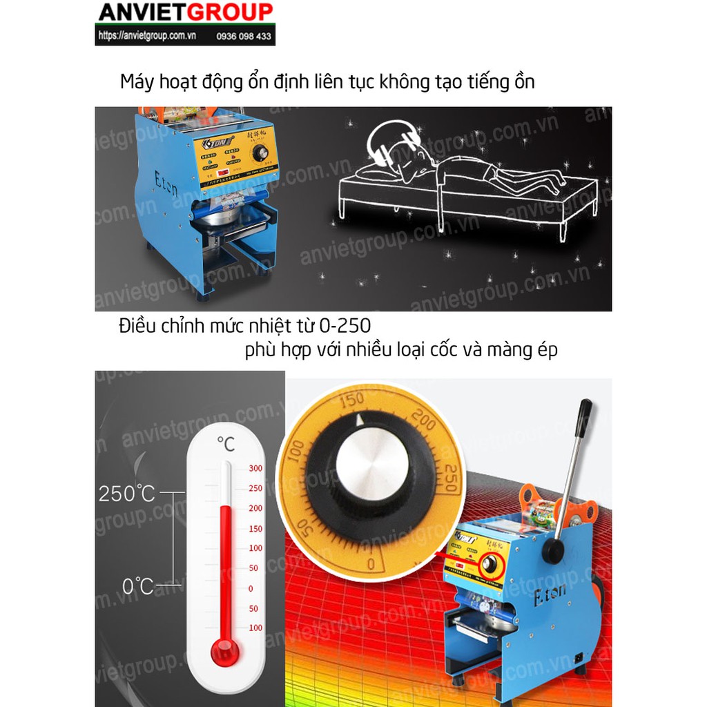 Máy dán ép dập đậy nắp miệng ly cốc Eton D7 An Việt (ET-D7) Chuyên dùng ép ly trà sữa, nước ép, cafe, sinh tố, canh...