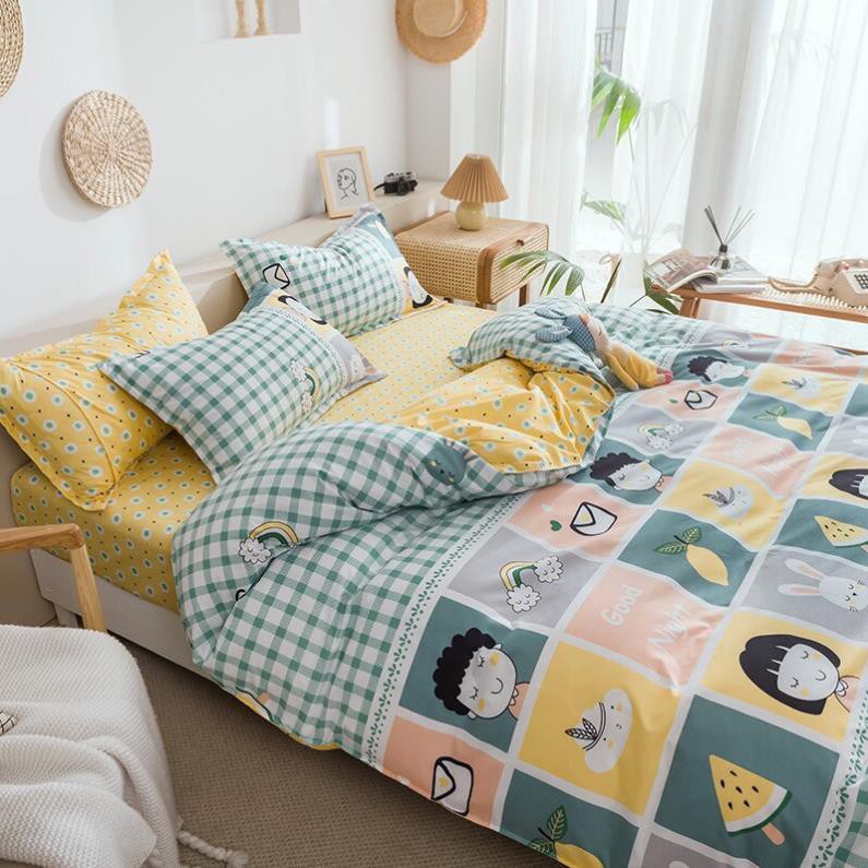 Chăn ga gối cotton poly Maruko nhập khẩu bộ 4 món Chăn, ga , 2 vỏ gối Happy Bedding