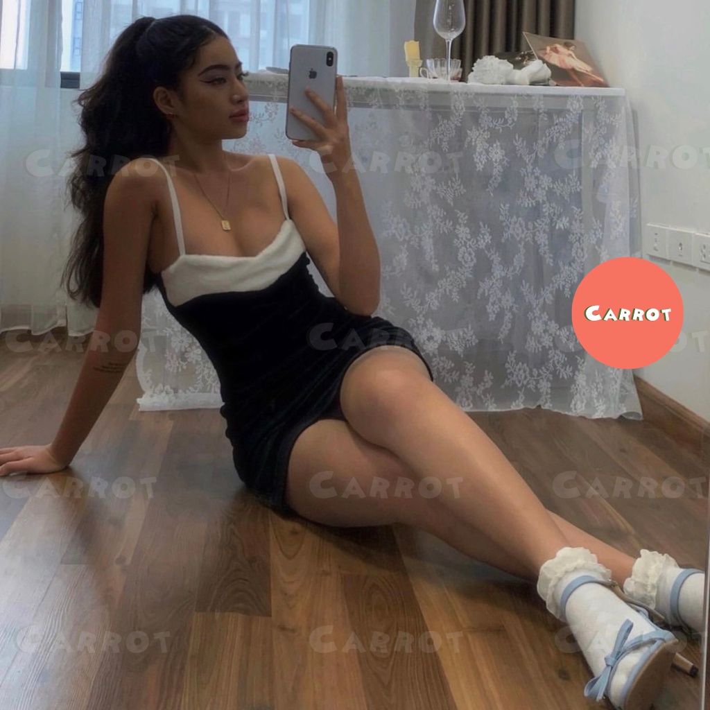 Đầm body nhung thiết kế 2 dây váy ôm sexy gợi cảm đi biển đi du lịch carrotxinhdep