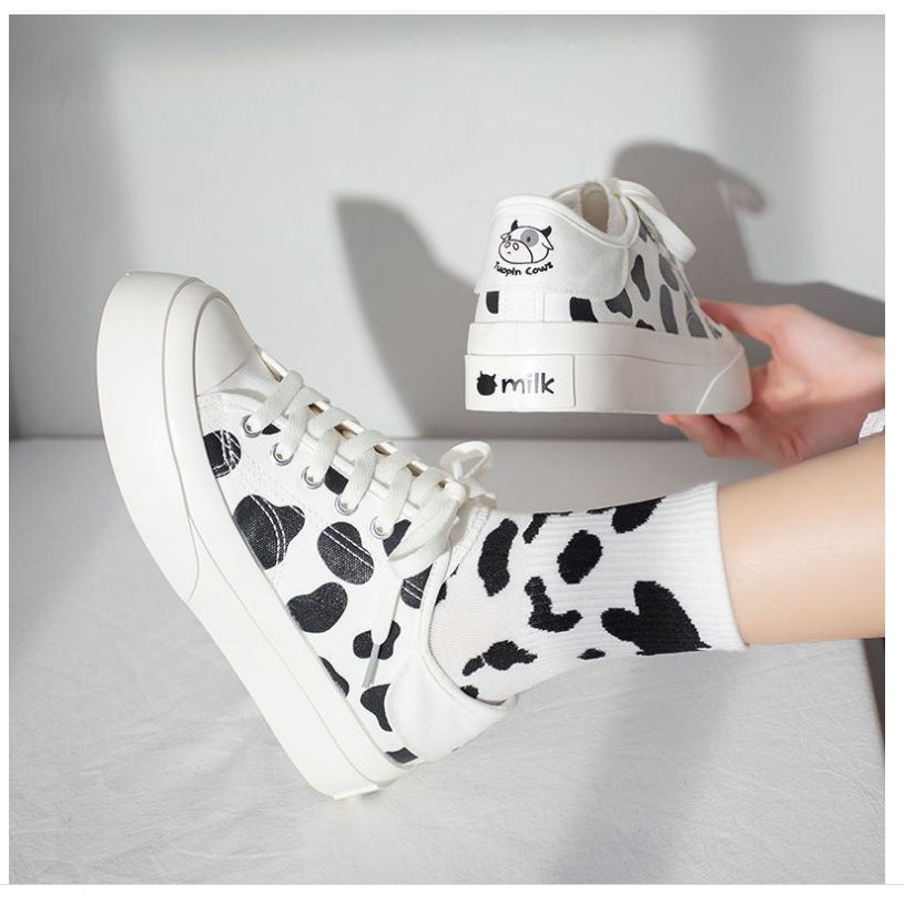 Giầy thể thao chất vải canvas mềm nữ bò sữa cow milk dáng cơ bản basic 2021_VIDEO