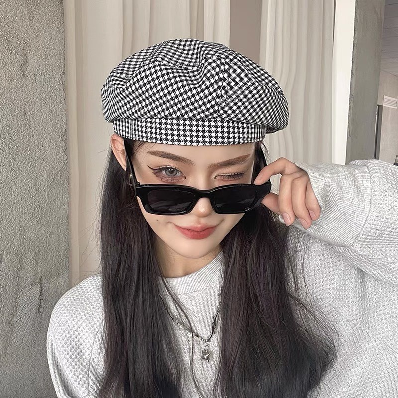 Mũ Beret kẻ phong cách Retro Nhật Bản thời trang xuân hè cho nữ