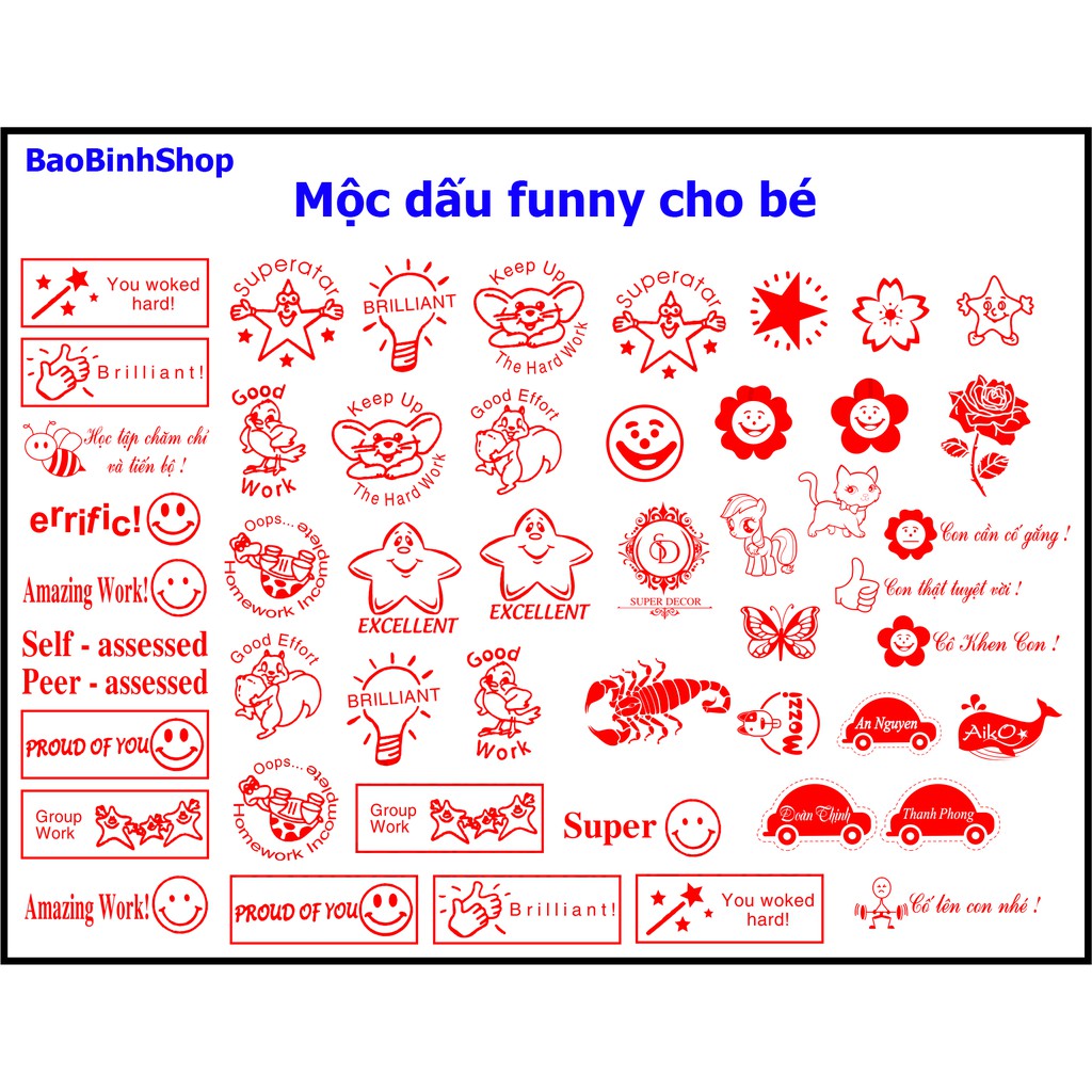 Khắc Con Dấu Tích Điểm - Dấu Tròn - Con dấu funny cho bé - mộc dấu không lem (Tặng lọ mực)