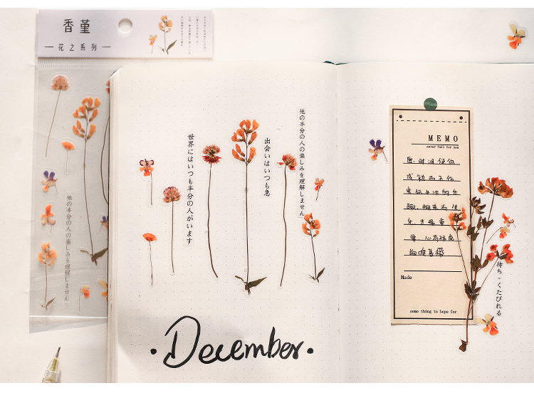 Flowertree Sticker Miếng Dán Họa tiết 2 Bông Hoa Trang Trí Sổ Nhật Ký