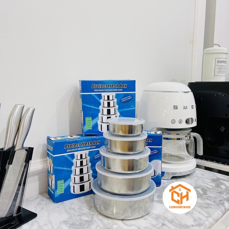 BỘ 5 HỘP ĐỰNG THỨC ĂN LÀM BẰNG LÕI INOX 304 CAO CẤP GIỮ NHIỆT CỰC TỐT - HỘP CHIA THỰC PHẨM CÓ NẮP CHỐNG TRÀN CamCamHome