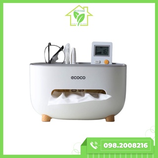 Hộp đựng giấy ăn Ecoco cao cấp bằng nhựa cứng, có ngăn để đồ