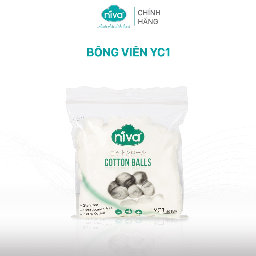 Gói 50 Bông Gòn Viên Tròn Y Tế NIVA Yc1 Đường Kính 16mm Nhét Tai Cho Phụ Nữ Sau Sinh