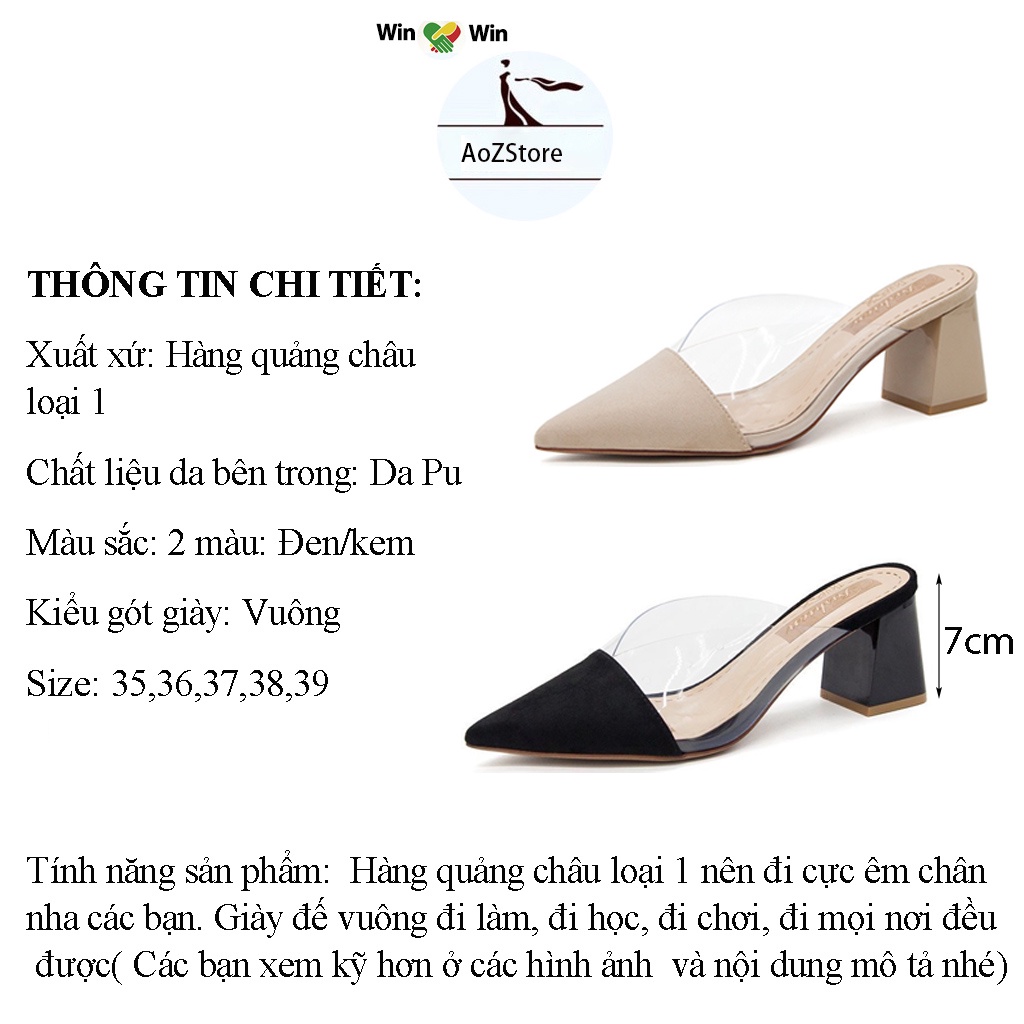 Giày cao gót nữ sục đế vuông quai trong 7cm hàng quảng châu loại 1 AZ1