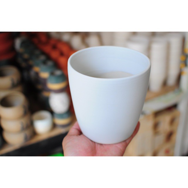 Chậu sứ Bát Tràng Hình Trụ Vát cao 13cm Trồng Sen Đá, Xương rồng, Các loại cây cảnh để bàn,Trang trí nhà cửa