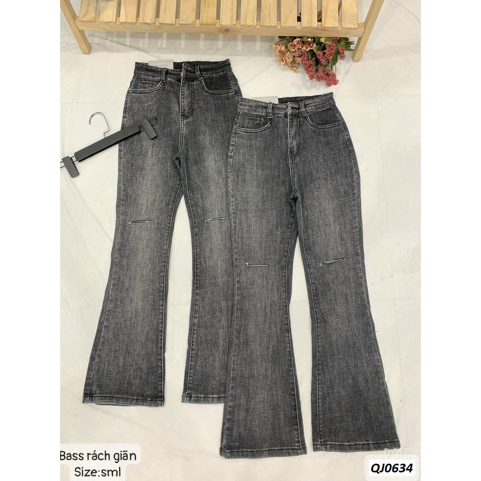 Quần jeans ống Pass Loe rách gối lưng cao QJ0634