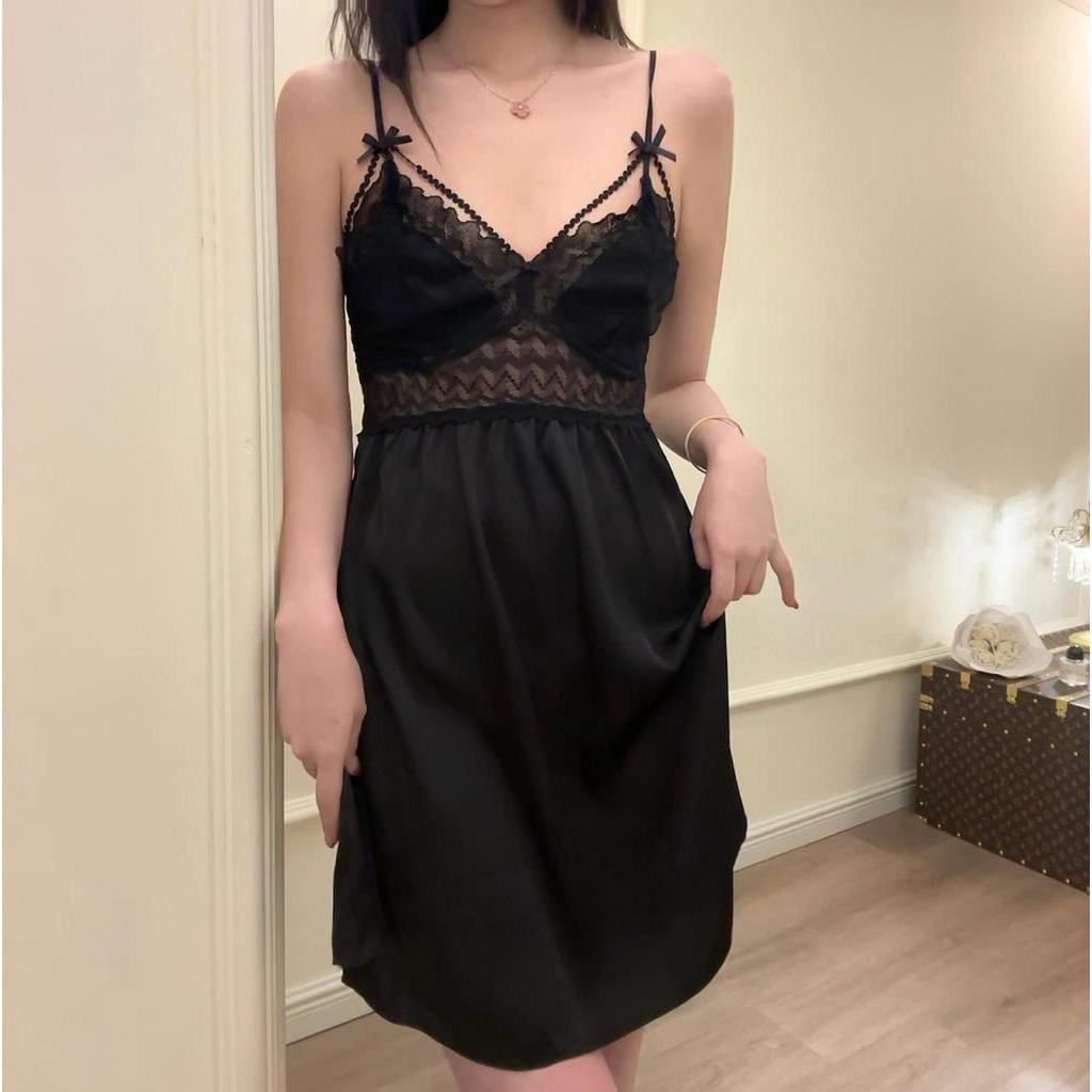 Đồ ngủ Lụa Phối Ren Mỏng Có Đệm Cheat Kiểu Hàn Quốc Gợi Cảm Cho Nữ