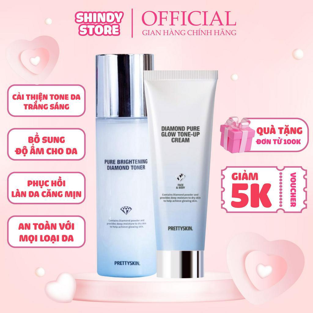 Combo Kem dưỡng trắng,Toner Kim Cương Prettyskin nâng tone da, giúp cải thiện tông da trắng sáng và bổ sung độ ẩm cho da
