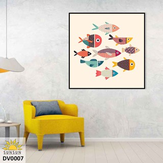 Tranh vuông treo tường canvas Đàn Cá Đa Sắc-Color fishes | MS DV0007