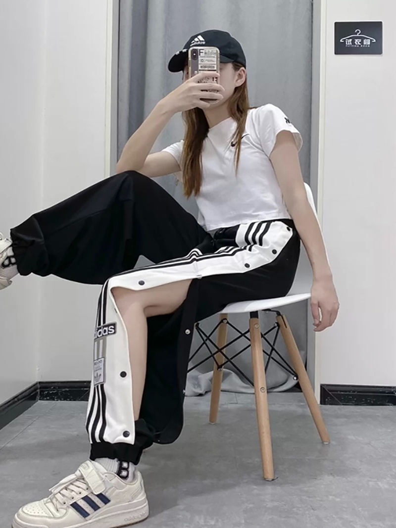 Adidas Men's and Women's Retro Button Casual Pants Sports Button Pants Straight Pants