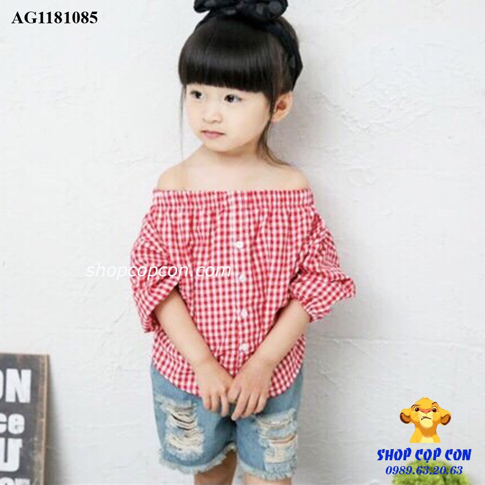Áo bẹt vai caro đỏ (10-36kg)