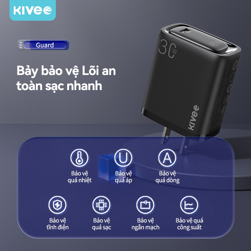 Củ Sạc Nhanh 1 TYPE-C KIVEE AS81 Compact Charger Tốc Độ 30W Tương Thích Dòng Điện 100 - 240v