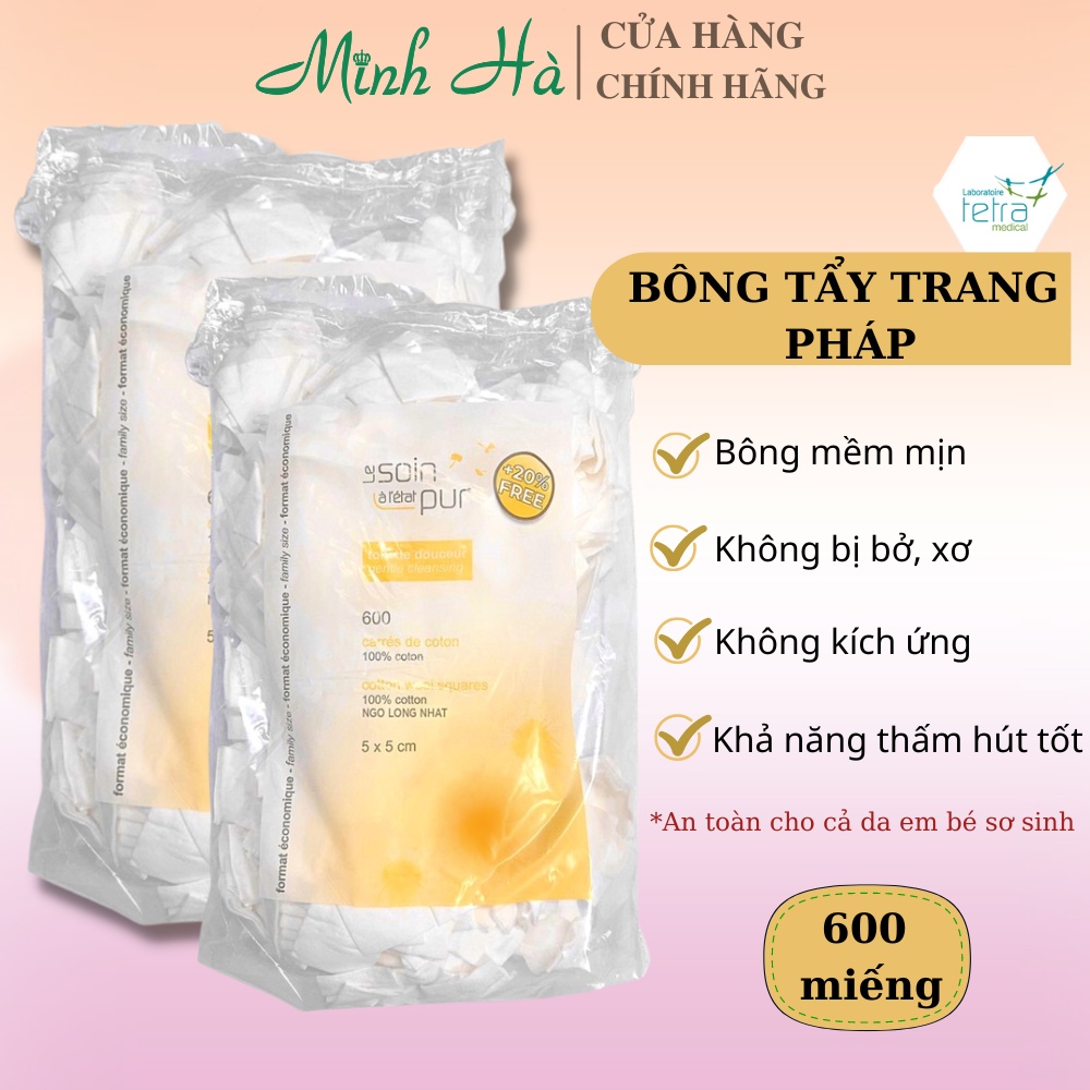 Bông tẩy trang Pháp Tetra Medical Cotton Wool Squares 600 miếng