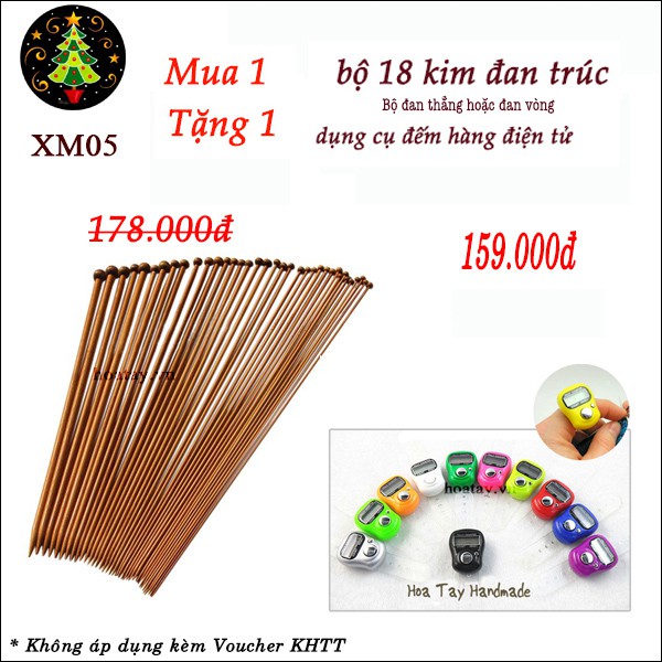 XM05 Mua 1 bộ gồm 18 cỡ kim đan trúc (kim đan thẳng hoặc kim đan vòng) Tặng 1 đếm hàng điện tử