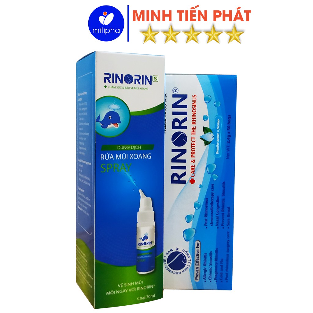 Bộ 2 sản phẩm muối rửa mũi Rinorin và chai xịt mũi xoang Rinorin - Minh Tiến Phát