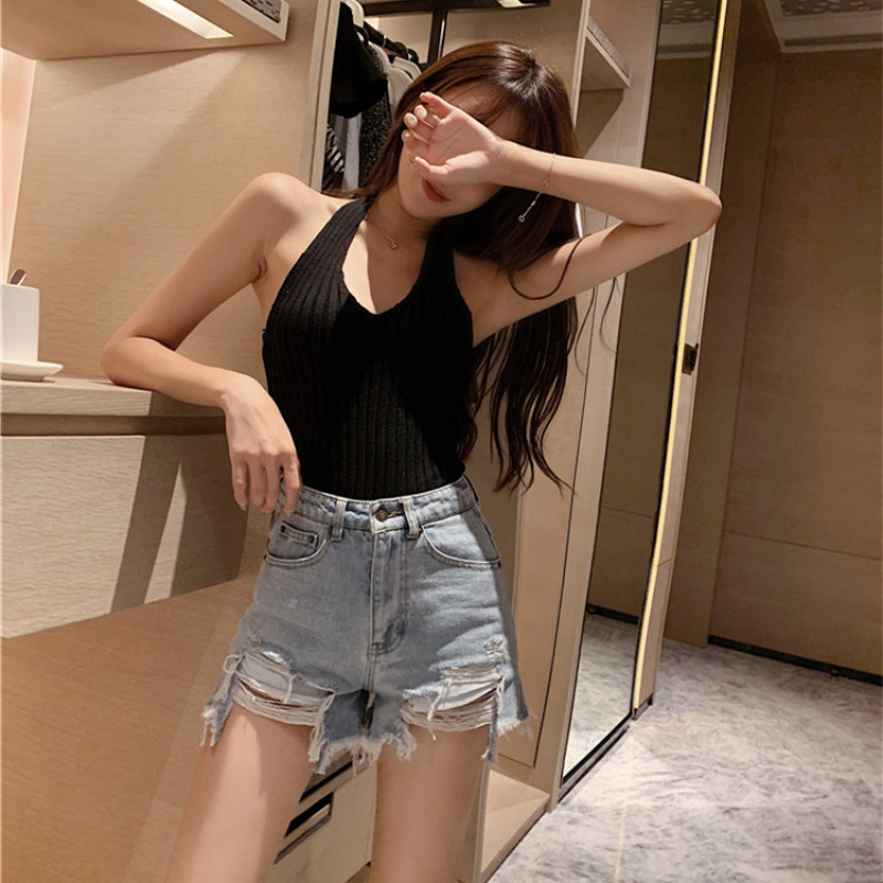 Quần Đùi Denim Lưng Cao Thiết Kế Xẻ Rách Cá Tính | BigBuy360 - bigbuy360.vn