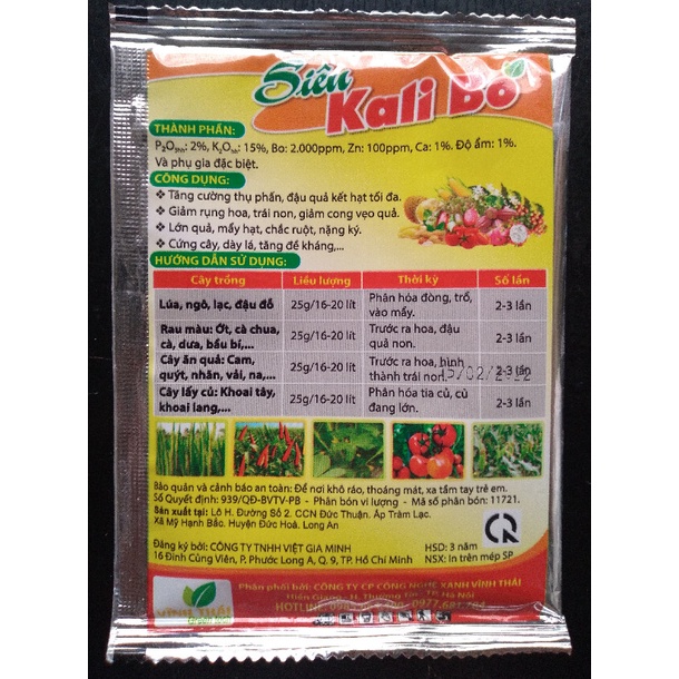 Phân bón SIÊU KALI BO - Tăng thụ phấn, đậu hạt tối đa, giảm rụng hoa và trái non