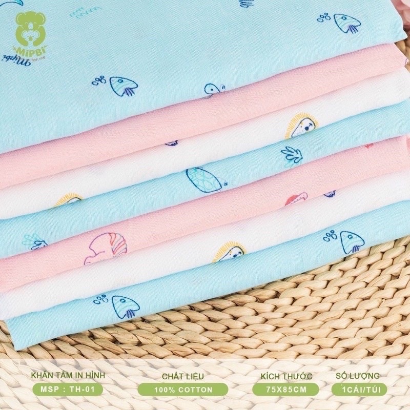 Khăn tắm in hình Mipbi 4 lớp 100% cotton tự nhiên 75*85cm [ babyboo]