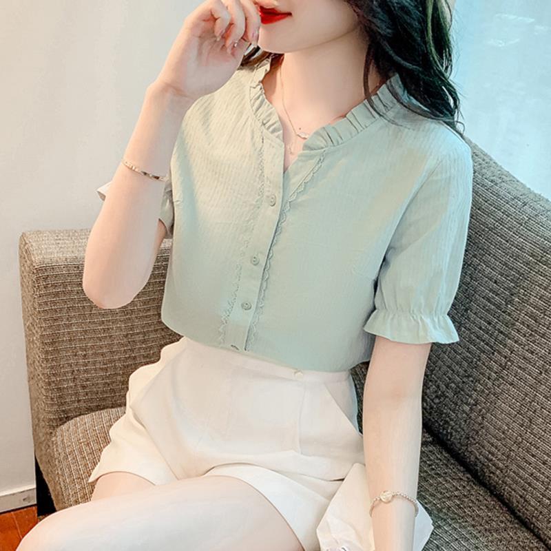 Áo Sơ Mi Chiffon Tay Ngắn Cổ Chữ V Thời Trang Mùa Hè Dành Cho Nữ