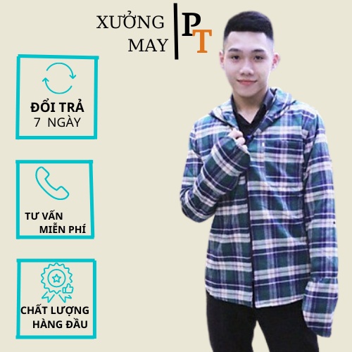 Áo Chống Nắng Nam 2 Lớp Vải Kẻ Thô, Kèm Khẩu Trang