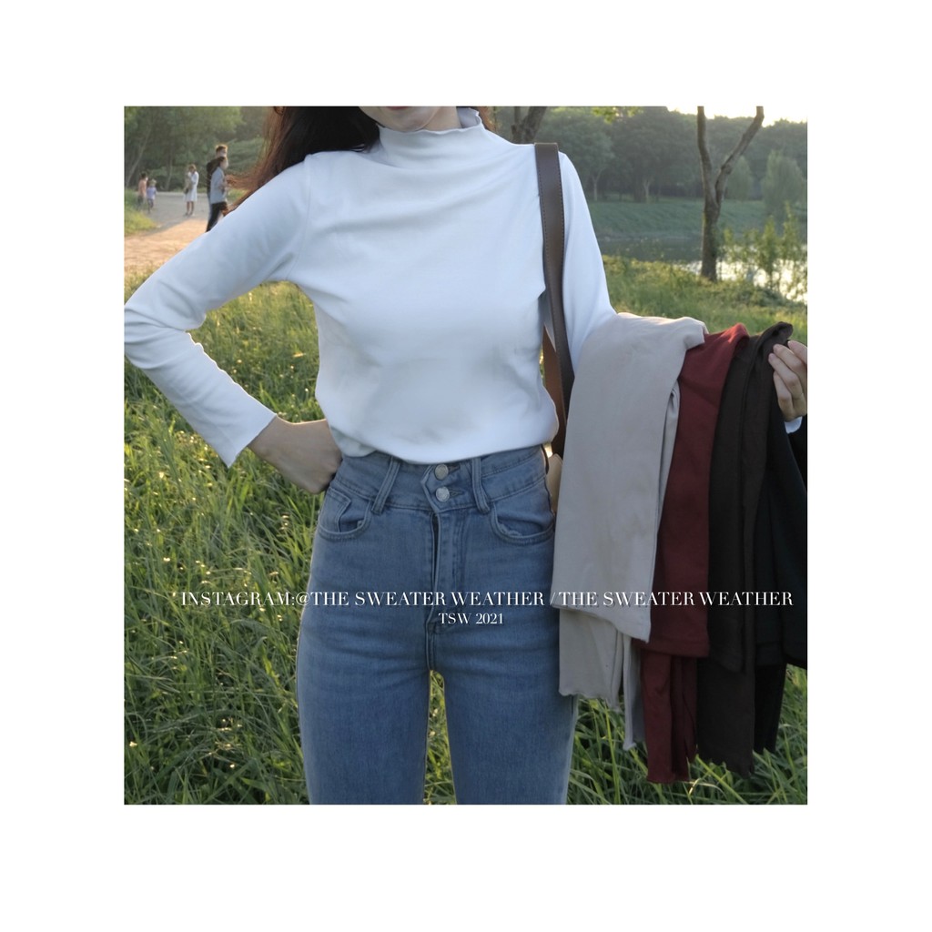 (Ảnh thật) Áo thun ôm cổ xoăn dài tay TSW