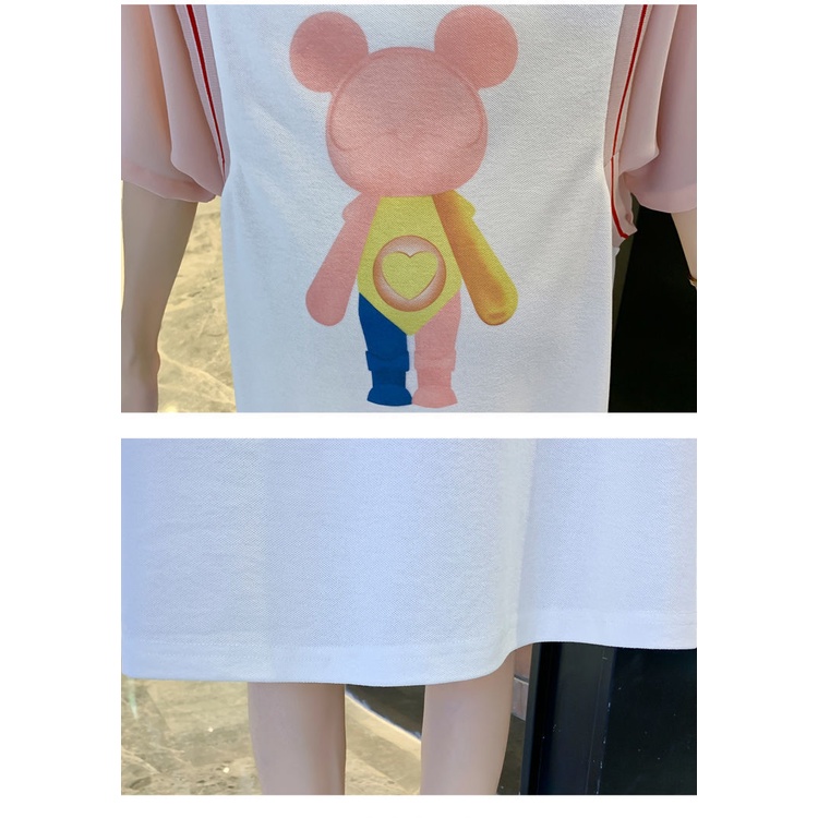 Set Áo Thun Ngắn Tay + Đầm Thun Dài In Hoạt Hình Dành Cho Mẹ Bầu